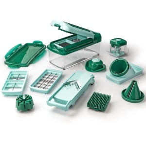 Genius Nicer Dicer Fusion Smart Julietti | Verde-menta | 16 bucati | All-Cutter | Gratar | Julienne | Spirale | Rindeluire | Zaruri | Dispozitiv de taiere | Cunoscut de la televizor | NOU, 28,5 x 21 x 16,3 cm - Img 1