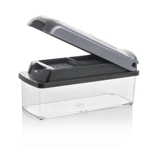 Genius Nicer Dicer Plus (12 bucati) feliator de legume feliator de ceapa cartofi prajiti feliator de fructe feliator de alimente - cuburi/felii/felii/coaja/magazin, A34141, argintiu/negru - Img 9