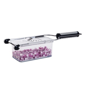 Genius Nicer Dicer Speed Deluxe Set 13 piese Feliator manual V-Slicer - Feliator manual reglabil cu lama in V din otel inoxidabil - Feliator de legume Feliator de legume cu taietor de juliene, argintiu - Img 8