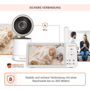 Gigaset Baby 500 Video - Monitor video pentru bebelusi cu transmisie video HD - Tehnologie Secure FHSS - Ecran LCD IPS de 5" - Durata lunga de viata a bateriei - Mod de vedere pe timp de noapte color - Alb crem/Bronz - Img 2