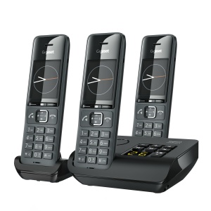 Gigaset Comfort 520A Trio - 3 telefoane DECT fara fir cu robot telefonic - Design elegant - Functie hands-free - Protectie apeluri - Agenda cu 200 de contacte, negru-titan [Versiunea germana]