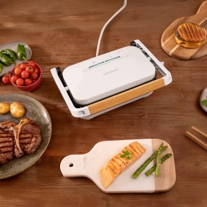 Gratar electric Cecotec RockNGrill 1300 Wood, 1300W, alb, maner din lemn - Img 4