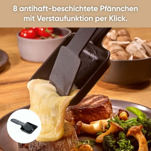 Gratar raclette SEVERIN pentru 8 persoane, raclette cu placa mare antiaderenta, tigai foarte adanci, se poate spala in masina de spalat vase, gratar de masa, Black Line Lite, RG 2365 - Img 2