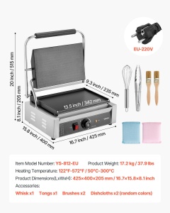 Grill electric comercial VEVOR YS-812-EU, 2200 W, inox, 34 x 23 cm - Img 7
