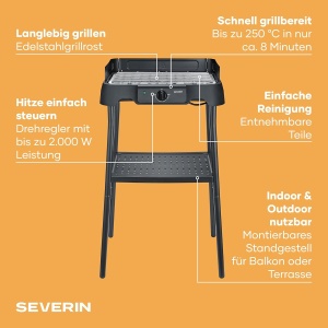 Grill electric Severin PG 8594, 2000W, 38x22cm, negru - Img 3