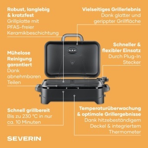 Grill electric Severin PG 8597, 2300W, 45x30cm, negru - Img 3