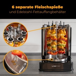 Grill vertical Clatronic DVG 3686, 1400W, cu 1 rotisor si 6 spiese - Img 4