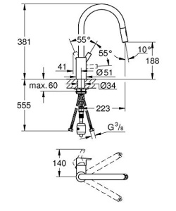GROHE Feel - Baterie chiuveta cu o singura parghie (duza inalta in C, montare cu o singura gaura, pulverizare dubla extracabila, sistem de instalare rapida), crom, 31486001 - Img 5