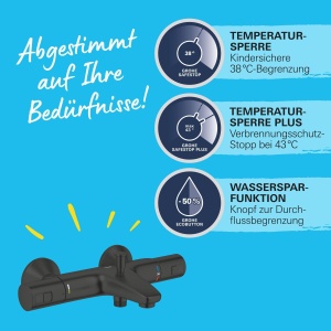 GROHE Precision Start, robinet pentru cada, cu economie de apa (robinet de dus, termostat mentine temperatura constanta, anti-oparire la 38degC, baterie cu buton de economisire a apei), negru, 345982430 - Img 4