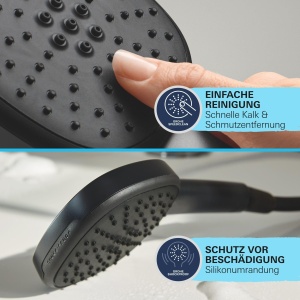 GROHE Vitalio 250, sistem de dus cu deviator, economie de apa-8l pe minut (pentru robinete existente, dus cu efect de ploaie 2 tipuri de pulverizare, sina de dus 74cm), patrat, negru mat, 266962431 - Img 8