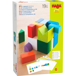 HABA 305463-3D-Tile-Game Mix de zaruri jucarii din lemn pentru asezare si stivuire 19 blocuri de constructie din lemn 10 carduri sablon de construit j - Img 7