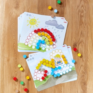 HABA Zuordnungsspiel Scheibix - Joc creativ din lemn pentru copii cu 128 piese colorate si 8 modele de carti - Img 3