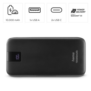 Hama Powerbank PD 10 10000mAh (baterie externa cu 2X USB C + 1x USB A, Power Pack Certified, incarcare rapida, acumulator, accesorii pentru telefoane mobile, tableta, cutie Bluetooth etc., incarcator portabil mic) antracit - Img 5