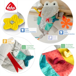Handpupa Fehn Krokodil DoBabyDoo 049183 cu Rassel Quietsche si Beiser pentru bebelusi 6 luni - Img 4