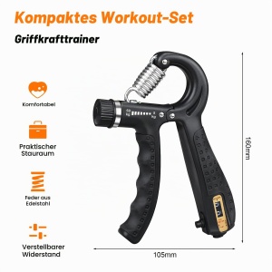 Handtrainer GRIFEMA, antrenor de forta pentru maini, rezistenta ajustabila 5-60kg, negru - Img 2