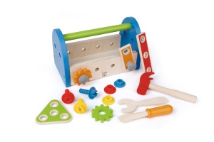 Hape Cutie de scule din lemn cu accesorii | Set de joaca cu ciocan pentru copii, rezolvarea problemelor, joc de rol, 17 piese - Img 1