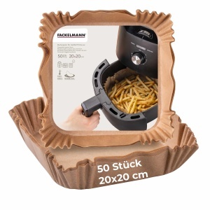 Hartie de copt Fackelmann pentru friteuza cu aer cald 20x20 cm rezistenta la ulei si apa 50 buc