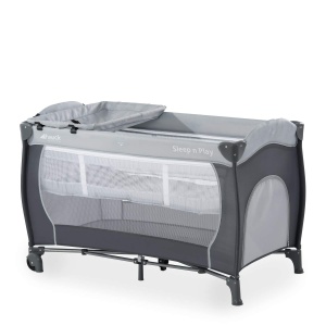 hauck Pat de calatorie pentru copii Sleep N Play Center cu atasament pentru nou-nascuti, covoras de infasat, landou, role, alunecare, pliabil mic, patut de calatorie pentru bebelusi Copil mic de la nastere pana la 15 kg (piatra)