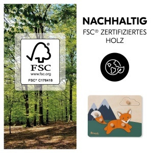 Hauck Puzzle din Lemn pentru Copii 1 An Forme Animale Butoane Ergonomice Fabricat din Lemn FSC - Img 4