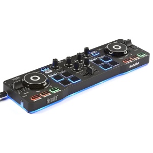 Hercules DJControl Starlight - Controler portabil USB DJ cu 2 punte cu 8 pad-uri, software Serato DJ Lite, pentru PC si MAC