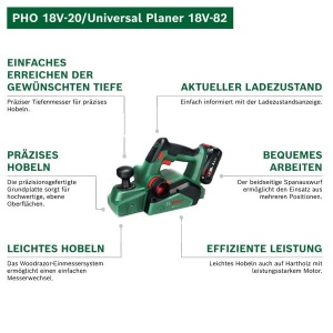 Hobel electric Bosch PHO 18V-20, 18V, compact, cu sistem de schimbare rapida a cutitelor - Img 3