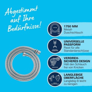 Hose de dus GROHE Vitalioflex, 1,75m, metal, crom, rezistent la caldura - Img 4