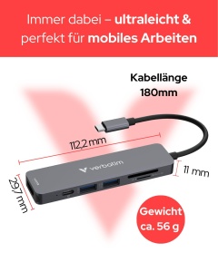 Hub Multiport USB-C Verbatim 6 Porturi HDMI 4K, 100W, SDmicroSD - Img 2