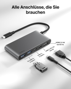 Hub USB-C Belkin 5-in-1, HDMI 4K 60Hz, 100W Power Delivery, Gri - Img 3
