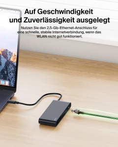 Hub USB-C Belkin 8-in-1, 100 W, 4K la 60 Hz, Ethernet 2,5 Gbits, Negru - Img 7
