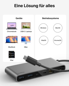 Hub USB-C Belkin Connect 8-in-1, 4K 60Hz, 100W PD, 2.5Gb Ethernet, Gri - Img 9