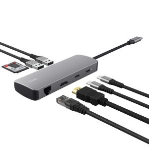 Hub USB-C Trust Vylor 8-in-1 cu HDMI 4K, Alim. 100W, Aluminiu