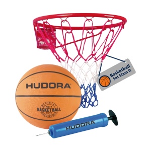 HUDORA Basketball Set Slam It - set de baschet cu cos, baschet marimea 7 si pompa de mana - cos de baschet robust pentru interior si exterior - baschet din cauciuc pentru copii si adulti - Img 1