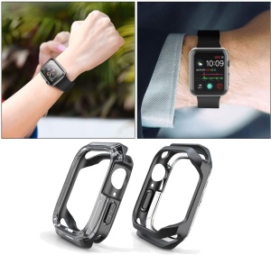 Husa Protectie pentru Ceas Inteligent Apple Watch 45 mm Series 7, Neagra, Geam Temperat - Img 5