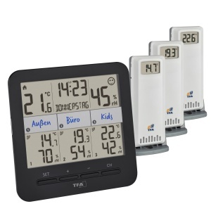 Hygrometru Digital TFA Dostmann KlimaHome 2, 3 Transmitatoare, Negru