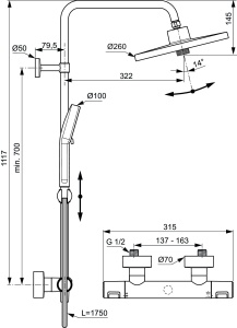 Ideal Standard A7210XG Ceratherm T25+ sistem de dus cu termostat de dus - dus de mana O 10 cm si dus deasupra capului O 26 cm - furtun de dus 175 cm - in negru matase - Img 8