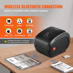 Imprimanta termica VEVOR Bluetooth, 300 DPI, viteza 150 mms, suport WindowsMacLinux - Img 3