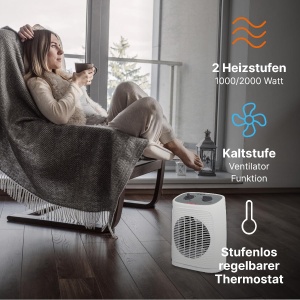 Incalzitor ventilator Bomann(r) cu functie ventilator | Incalzire electrica cu termostat continuu variabil si 2 niveluri de caldura | Incalzitoare radiante oscilante | Incalzitor pentru baie, bucatarie, garaj | HL 6064 CB - Img 6