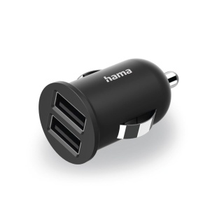 Incarcator auto Hama USB 12 W/2.4 A (adaptor de incarcare cu 2 cai pentru bricheta USB-A 2 x 5 V, incarcator mini USB, adaptor dublu de incarcare pentru masini, adaptor de alimentare USB cu 2 cai pentru telefoane mobile si multe altele) negru