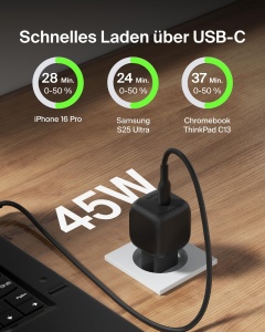 Incarcator compact USB-C Belkin 45W, rapid, pentru iPhone, Samsung, negru - Img 2
