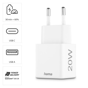 Incarcator rapid Hama USB, 20W, 2 porturi USB-C si USB-A, alb - Img 4