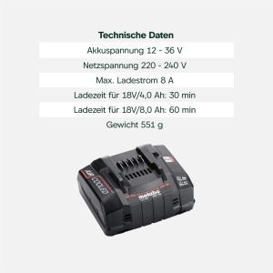 Incarcator rapid Metabo ASC 145, 12-36 V, compatibil cu acumulatori CAS - Img 3