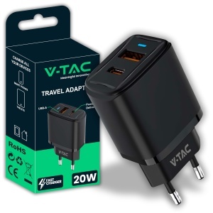 Incarcator rapid V-TAC 20W USB-C cu 2 porturi pentru iPhone si Samsung