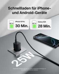 Incarcator USB-C Belkin 25W cu cablu USB-C de 1m, compact, negru - Img 3