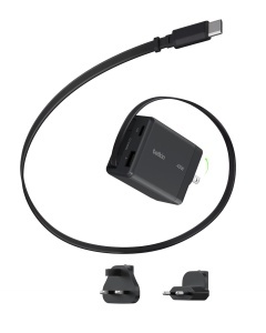 Incarcator USB-C Belkin UltraCharge 45W cu cablu retractabil, 2 porturi