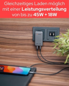 Incarcator Verbatim Essentials Slim GaN 65W, 2 USB-C, Gri - Img 5