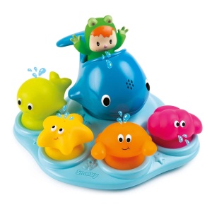 Insula de joaca pentru baie Smoby Cotoons, cu 5 figurine si stropitoare, pentru copii 12 luni