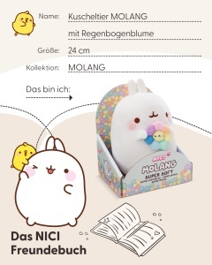Jucarie de plus NICI Molang 61165 cu floare curcubeu alb in cutie cadou - Img 5