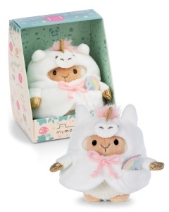 Jucarie de Plus NICI Set Kuscheltier Schaf Wools 8cm cu Costum de Unicorn, Alb
