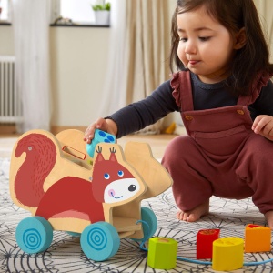 Jucarie de tras HABA Squirrel, din lemn, cu 5 piese colorate, 24.5x15.5x19.6 cm - Img 3
