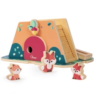 Jucarie din lemn Chicco Fuchsbau cu 3 figurine, activitati Montessori, pentru copii de la 2 ani